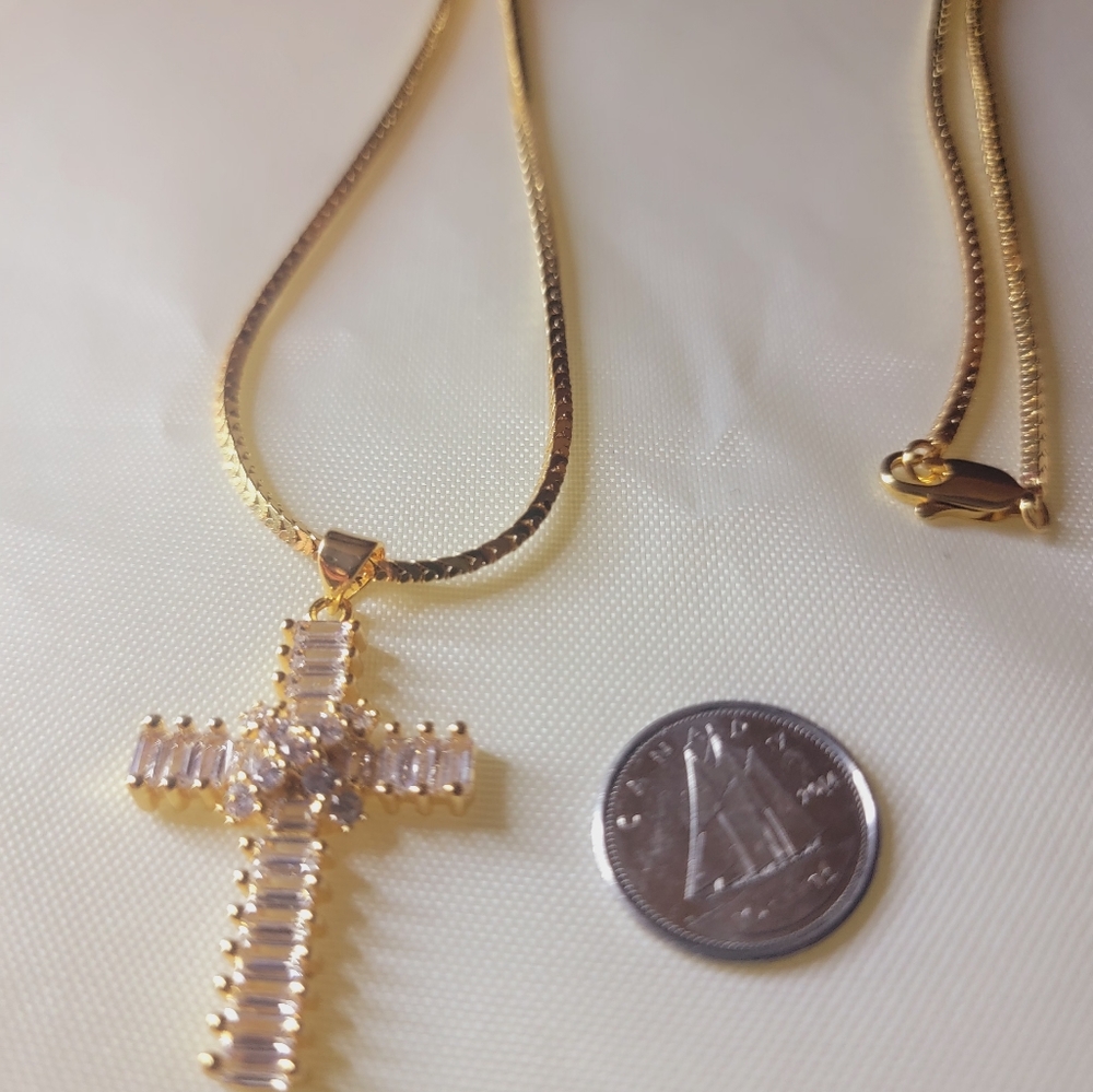 Diamond Zircon  Cross Pendant Necklace